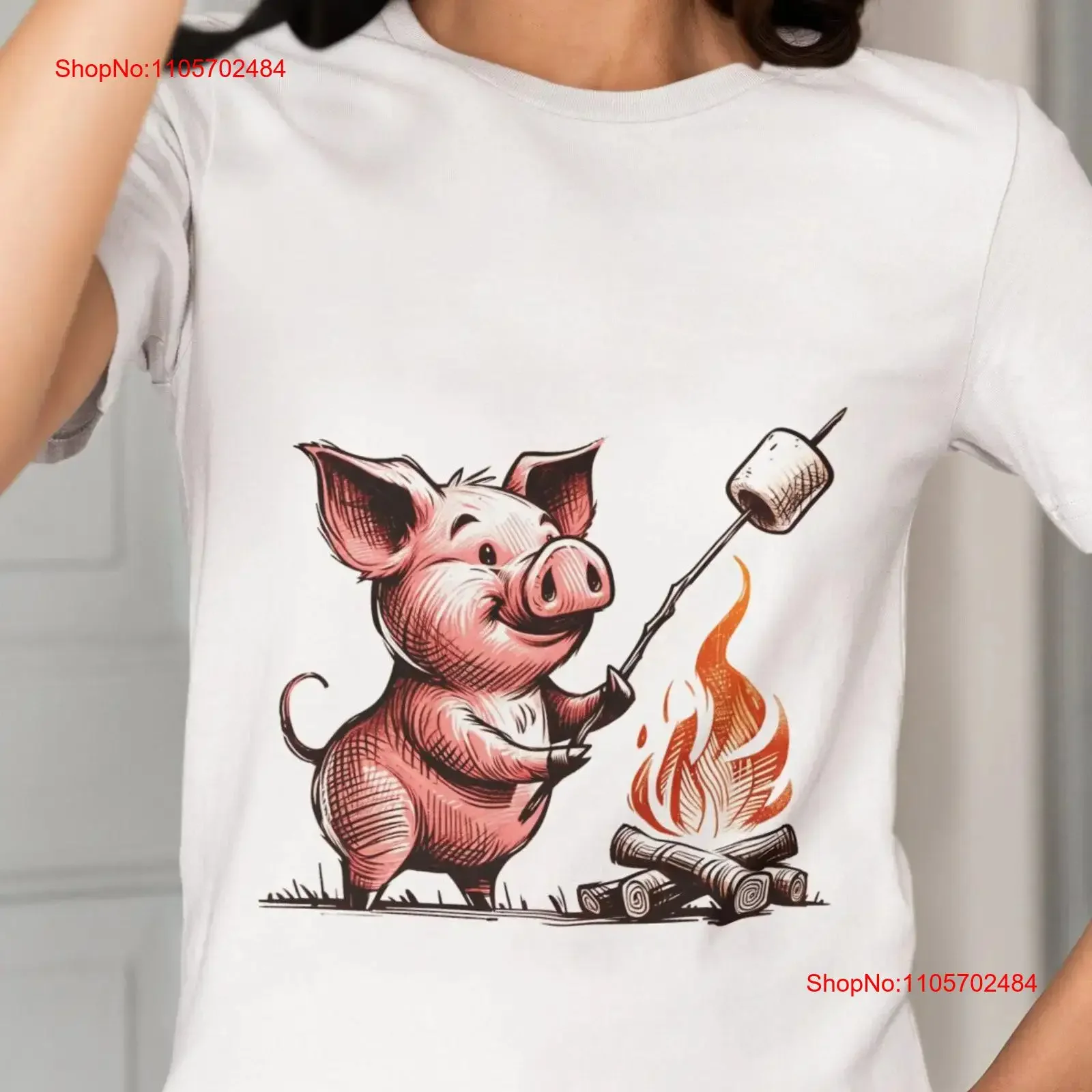 Campfire Roasting Pig T Shirt Outdoor Adventure Casual Cotton BBQ Party Top Animal Print for Campers vintage Washed homme