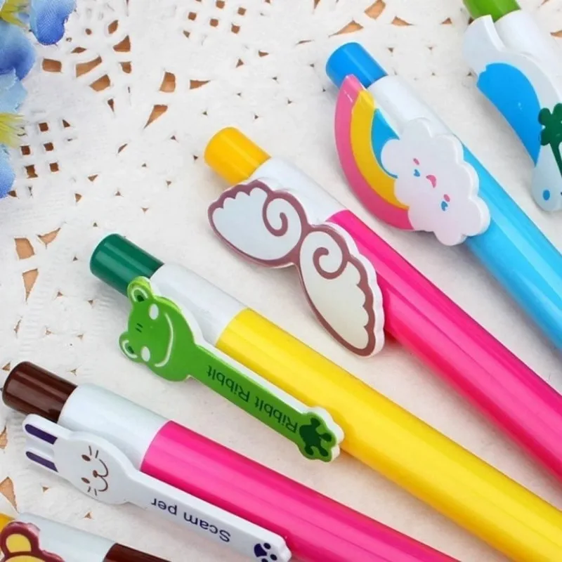 6 Pcs Animal Cartoon Rabbit Frog Monkey Ball Ballpoint Pen School Supplies Creative Writing Cute Stationery Bookmark Clip