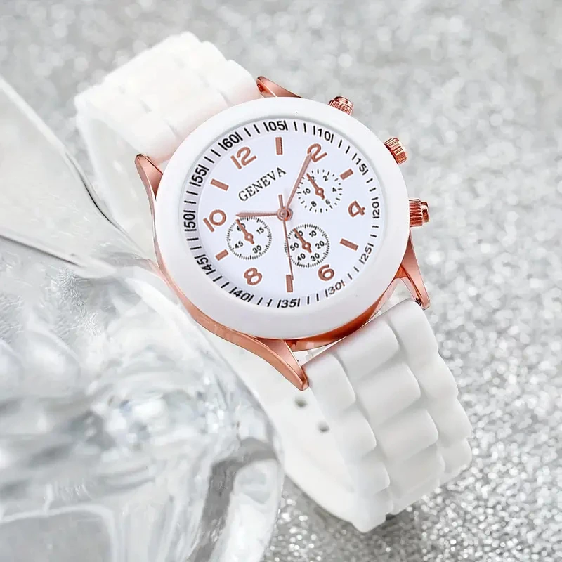 3pcs simple fashion three eyes digital pointer silicone women\'s quartz watch Boudoir set women\'s watch