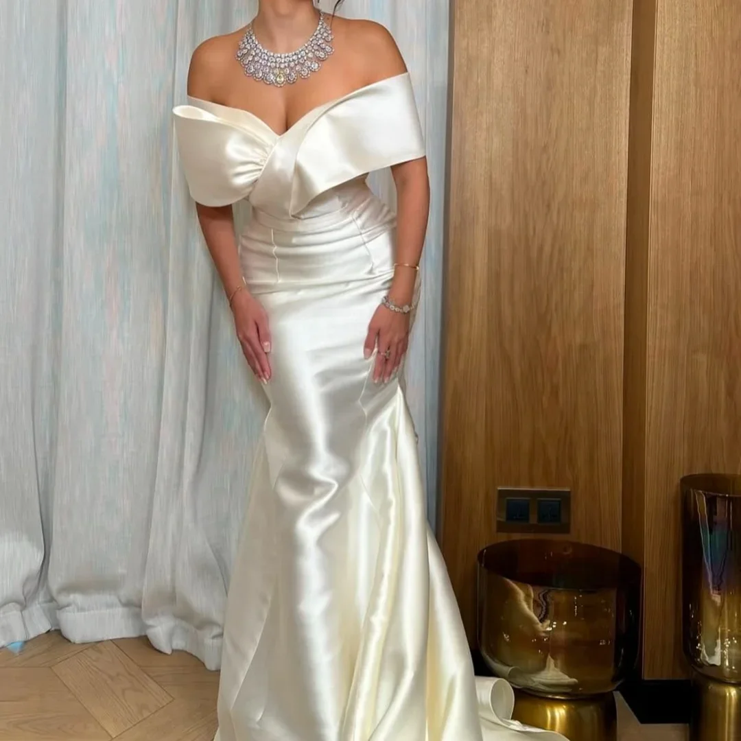 

Aenyrst Luxury Elegant Prom Gowns Off-The-Shoulder Evening Party Dresses Satin V-Neck Aso Ebi Formal Occasion Gowns 2025