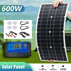 600W 18V Single Crystal Solar Panel Dual USB 12V/5V DC Single Crystal Flexible Solar Charger, Suitable For Car RV Battery Charg