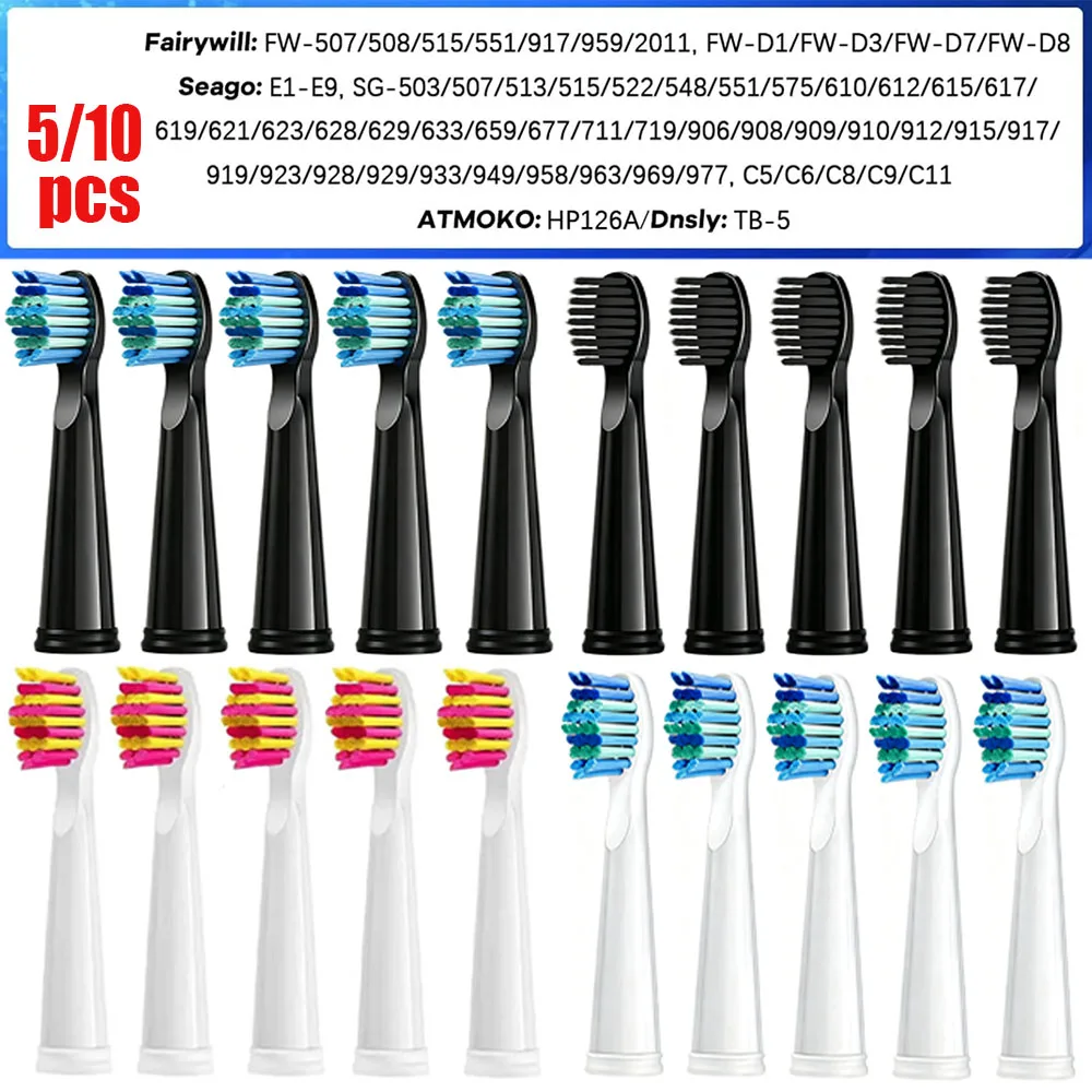 5/10Pcs Electric Toothbrush Replacement Heads Compatible With SEAGO/Fairywill SG/FW 910/507/958/515/949/575/551 FW-D1/D3/D7/D8