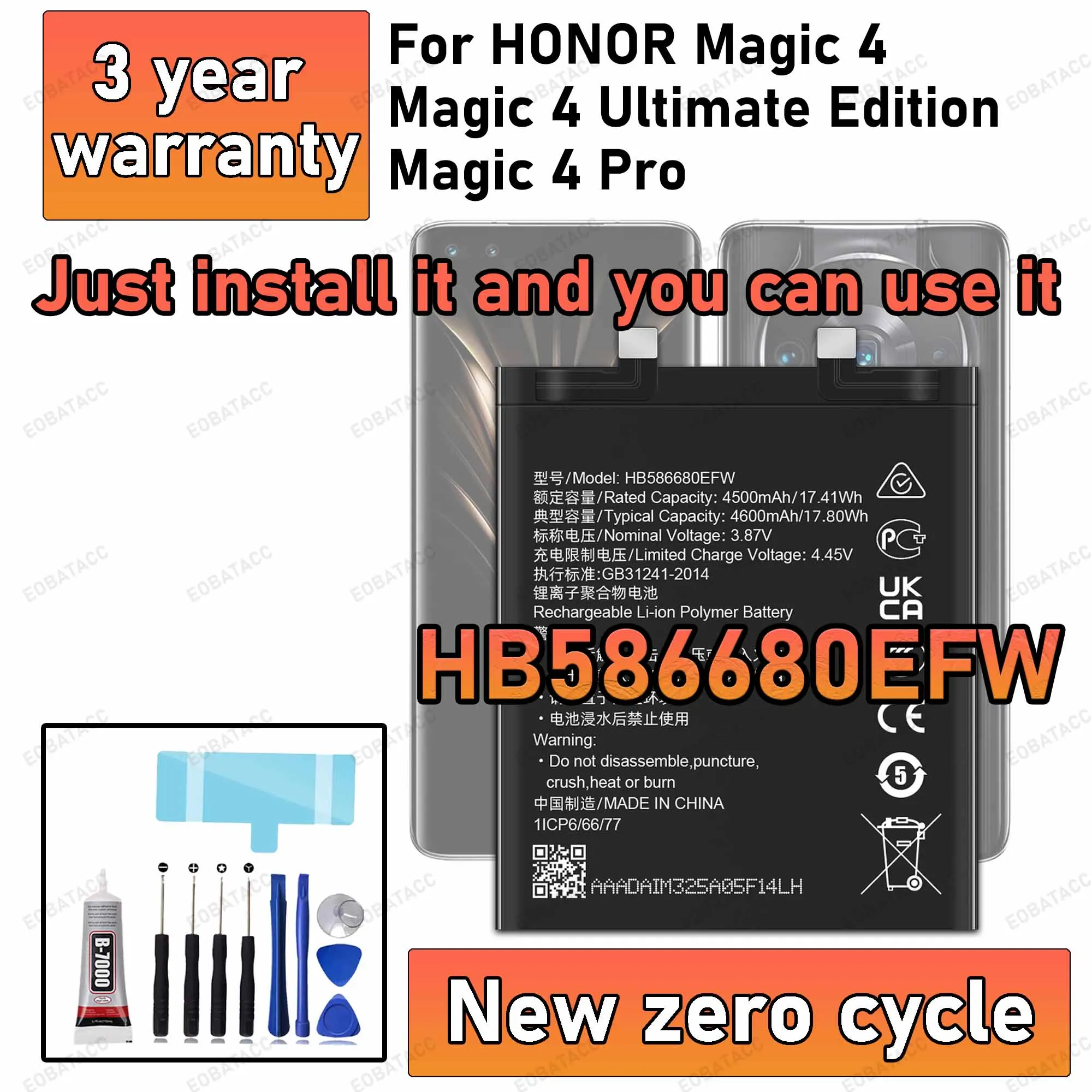 

100% New High Capacity HB586680EFW Battery For HUAWEI Magic 4/Magic 4 Ultimate/Magic 4 Pro Phone batteries batteria+Free Tools