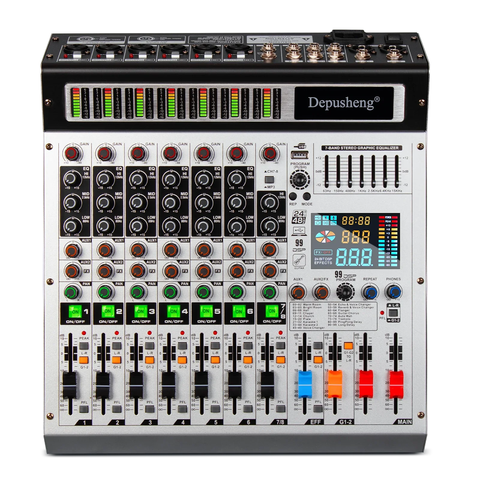 TX-8 Digital Mixer 8 Channel Professional Audio Mixer with 2 Marshals for Stage