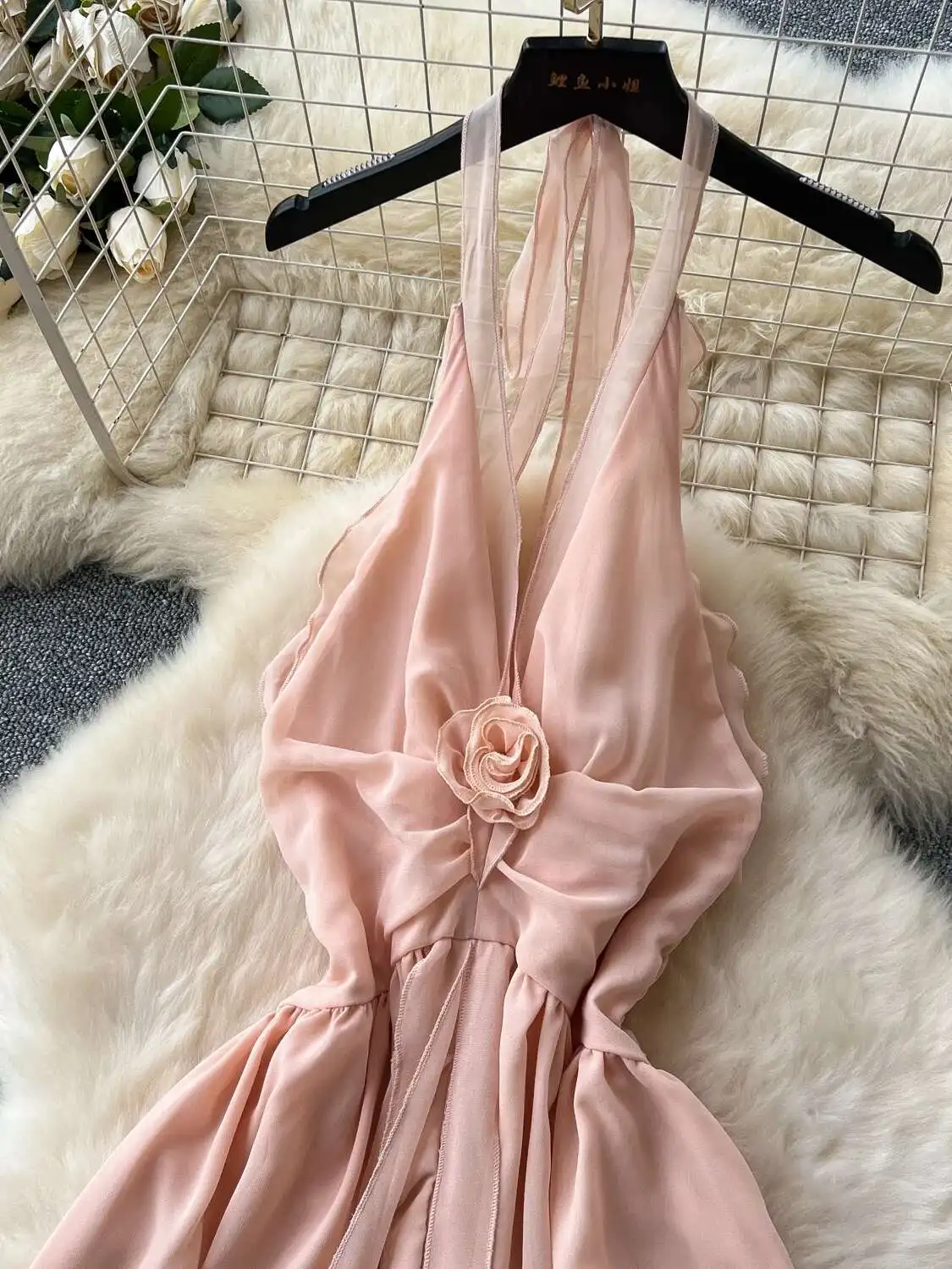 Frauen Sexy Chiffon Kleid Sommer V-ausschnitt Hängenden Hals Backless Split Strand Kleider Damen Schlank A-line Vintage Boho Lange Robe