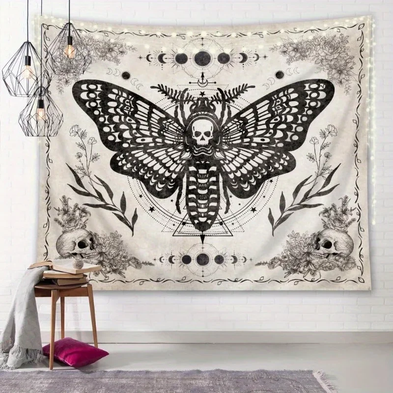 Night Moth Skull Tapestry Gothic Style Bedroom Decor Dark Theme Room Accent Party Living Room Home Decor