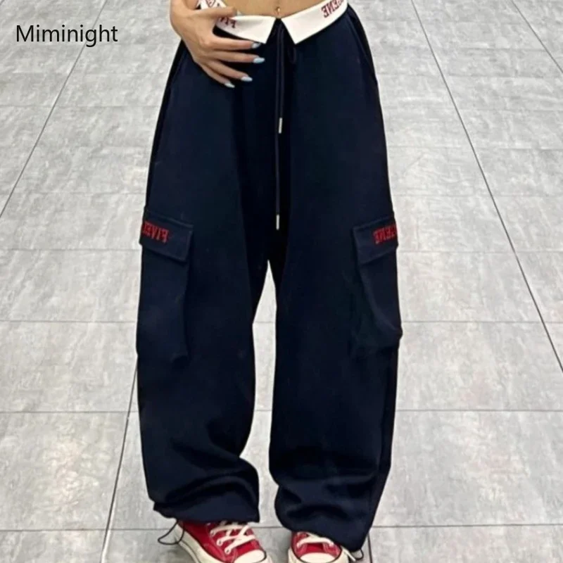 Vintage Baggy Cargo Hosen Frau Streetwear Vintage Hip Hop Stil Brief Stickerei Jogginghose Y2k Mode Breite Bein Mujer Böden