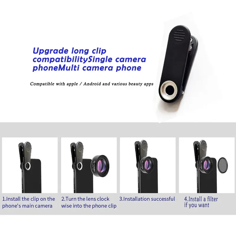 ชุดเลนส์โทรศัพท์ เลนส์มาโคร 10x ถ่ายภาพ 3-12 ซม. CPL+ฟิลเตอร์ดาว สำหรับ iPhone Samsung Huawei Xiaomi Google Moto