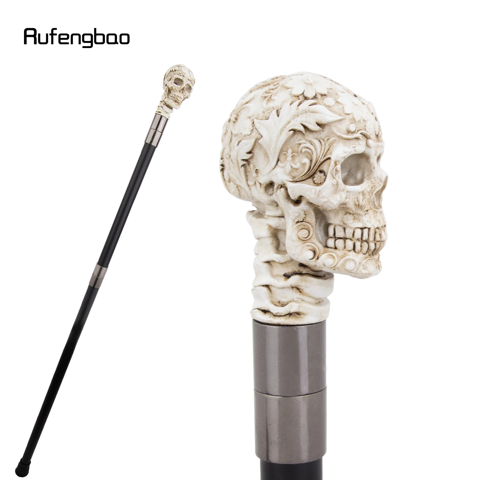 الأبيض الراتنج روز زهرة الجمجمة رئيس قصب الزخرفية Cospaly قصب هالوين الصولجان العصا Crosier أداء المرحلة قصب 94 سنتيمتر
