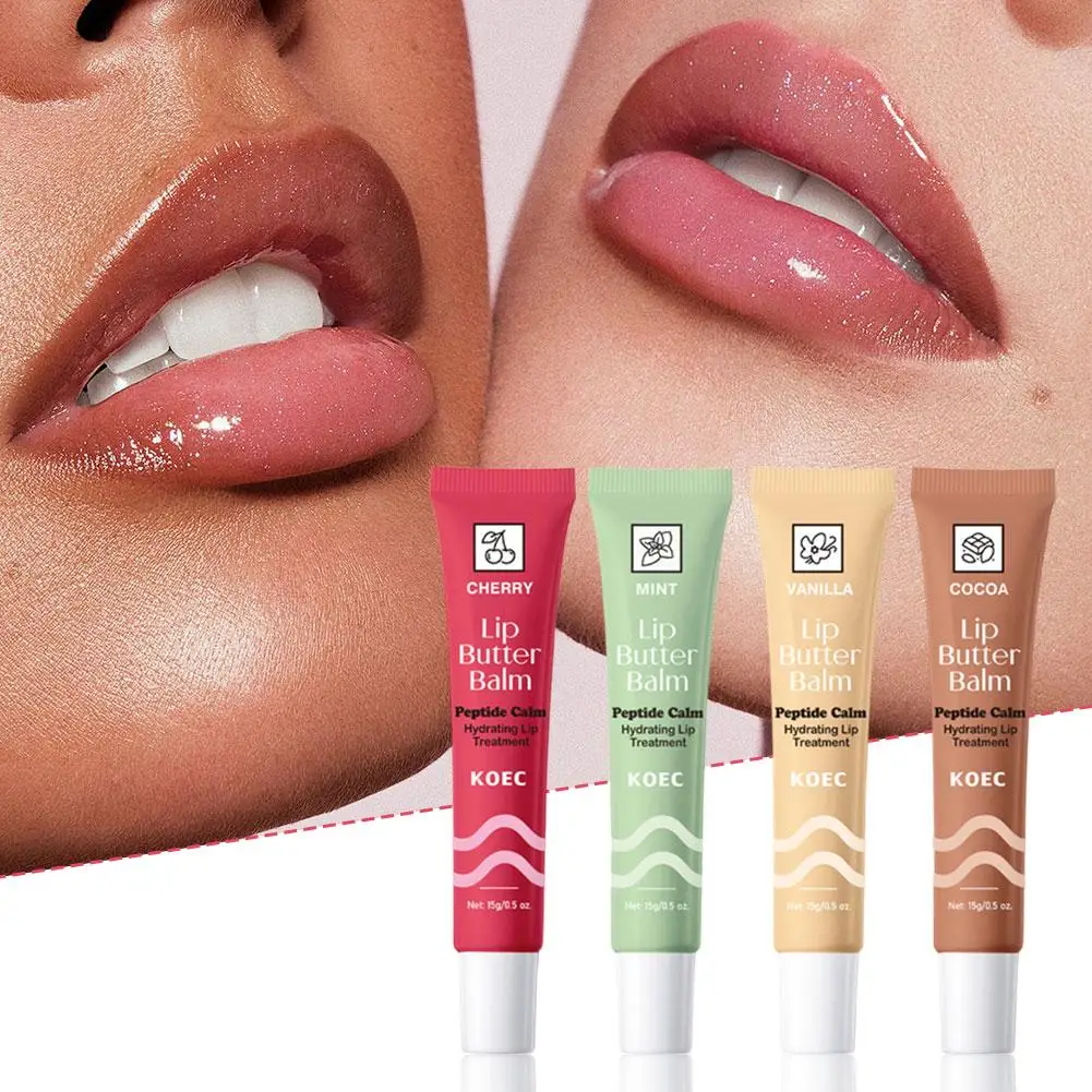 Bálsamo labial de 4 sabores, péptido hidratante, tratamiento de labios tranquilo, cereza, menta, vainilla, cacao, cuidado nutritivo de labios para labios secos