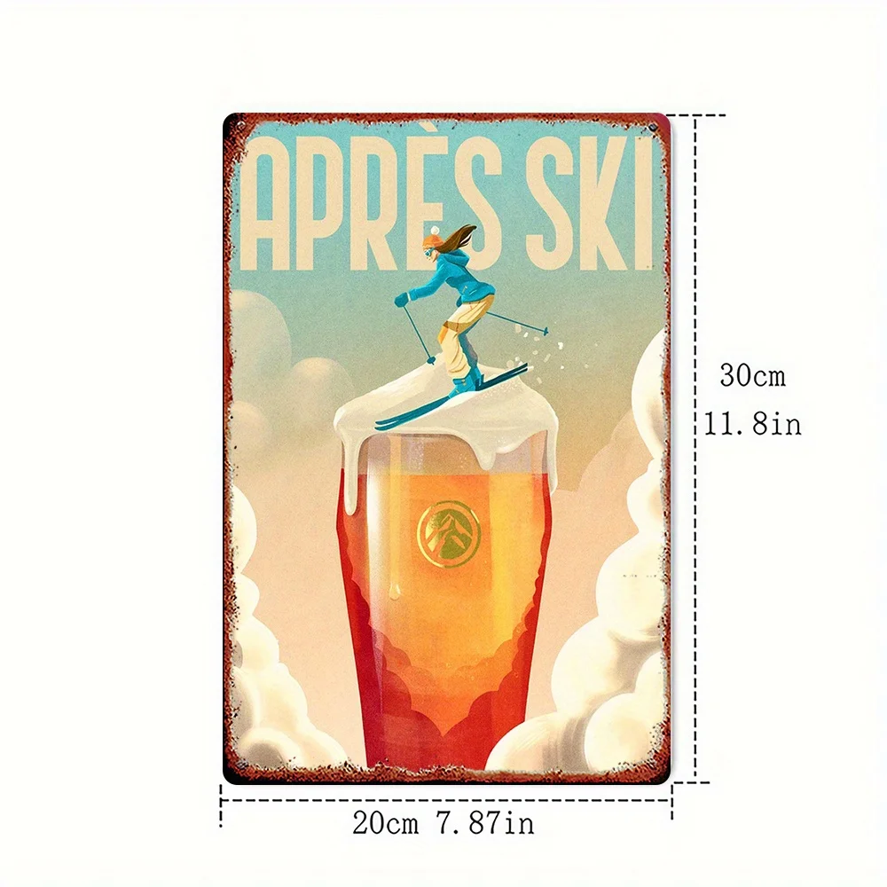2D Flat, 1pc Vintage Apres-Ski Metal Wall Sign - French Ski Resort Decor with Iron Plate Marking - Farmhouse, Cabin & Wall Art S