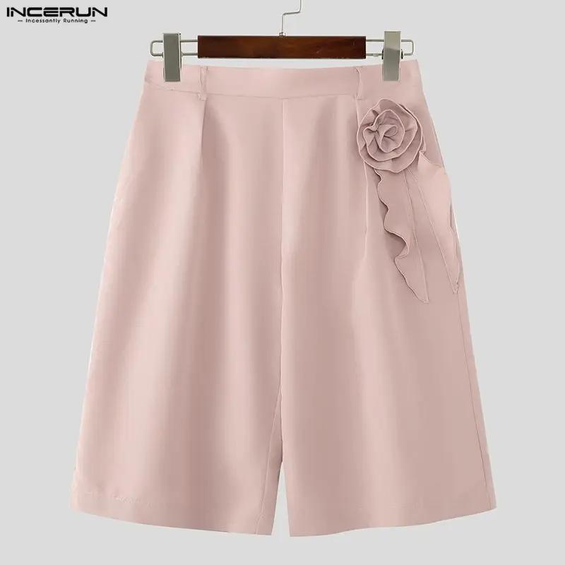 

Мужские шорты INCERUN с цветочным декором, однотонные, с высокой талией, уличная мода, свободные, 2026, повседневные, широкие шорты для мужчин