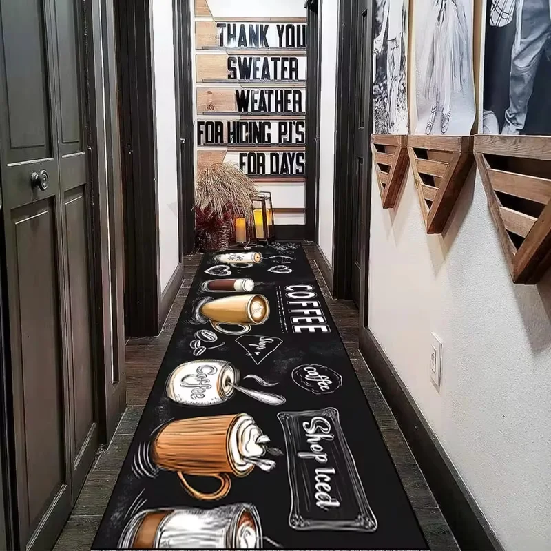 VIKAMA Retro Coffee Cup Runner Mat Anti Slip Stain Proof Washable Rug For Kitchen Hallway Entryway Vintage Cafe Home Decor