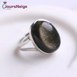 Genuine Golden Obsidian Stone Rings Adjustable Size Natural Gem Gemstone Rings for Women Men Fashion Crystal Jewelry Gift