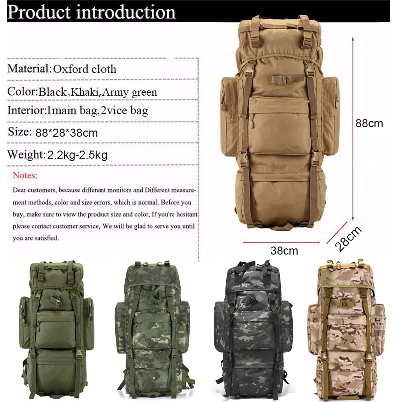 100L 1000D Nylon Waterproof Trekking Hunting Bag Backpack Outdoor Rucksacks Tactical Sports Camping Hiking Backpack