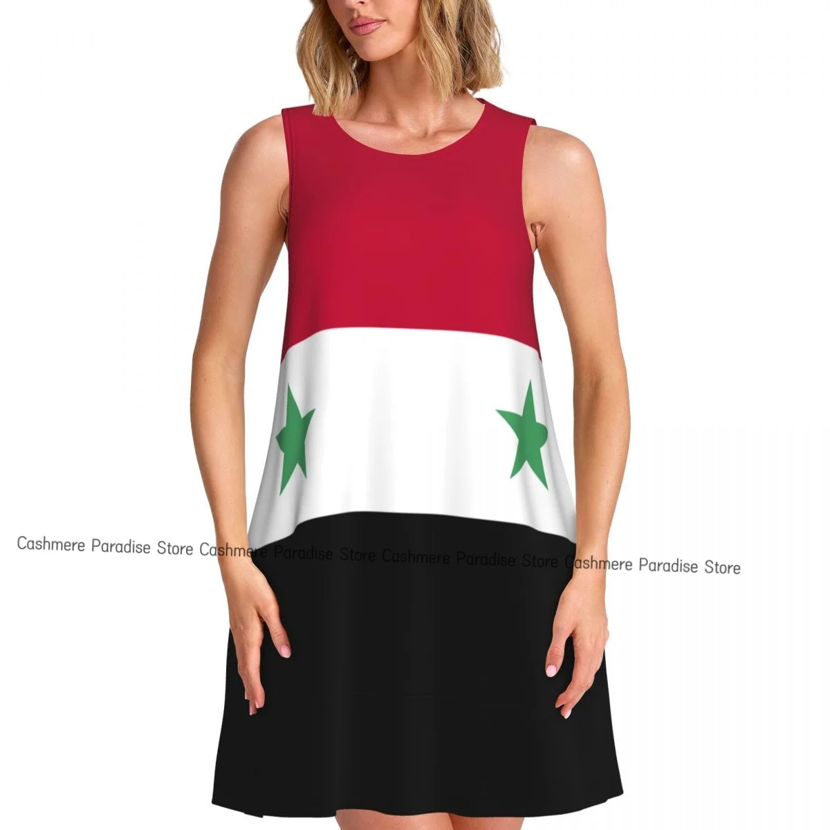 Summer Dresses for Women Casual Sleeveless Dress Syria Flag Tank Sundresses with Pockets