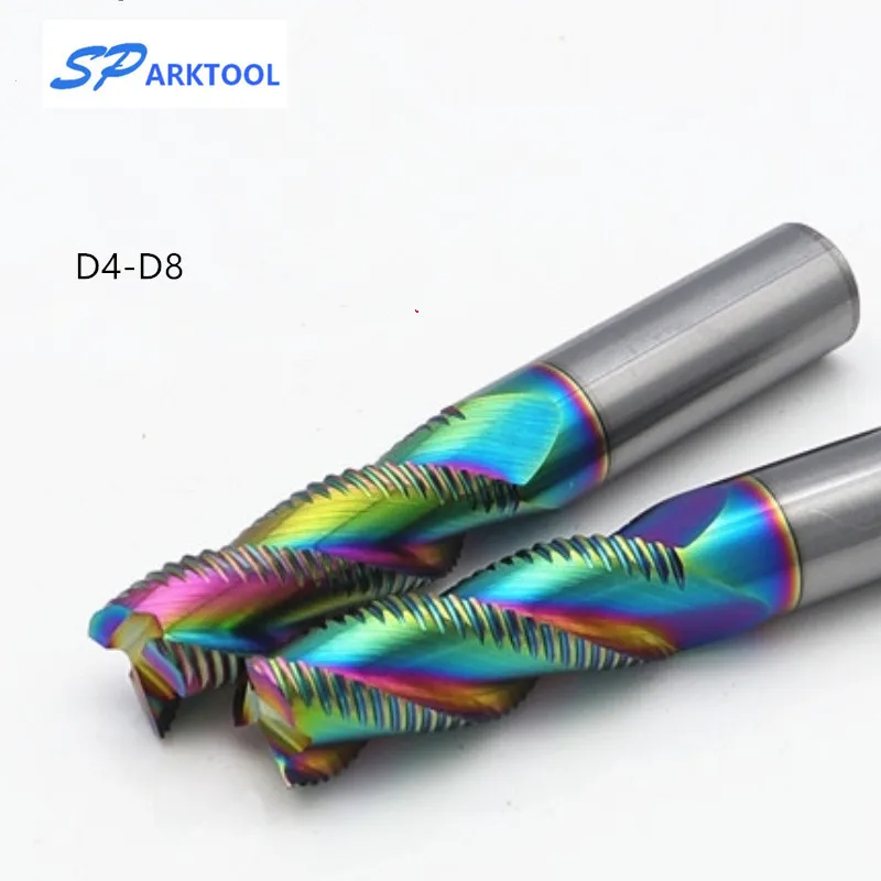 HRC55 Roughing End Mill 3 4 Flute Fine Pitch Teeth Aluminum Steel Machining TiN Coating Low Speed Metal Tool 6mm 7mm 8mm 10 12