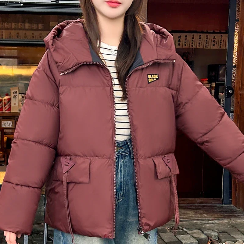 Oversize Women's Short Parkas Winter Coats Hooded 2024 Elegant Loose Thick Warm Lady Jackets Winter Long Sleeve Outerwears