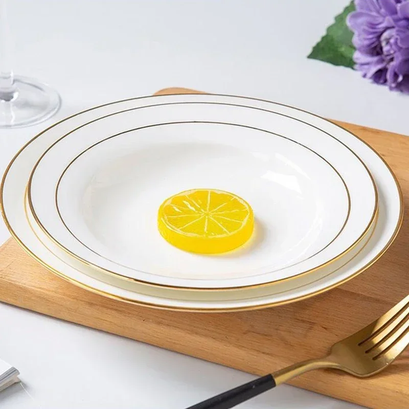 Pure White Soup Plates & Dish 8 inch Pasta Plate Straw Hat Household 9 Food Bone china set