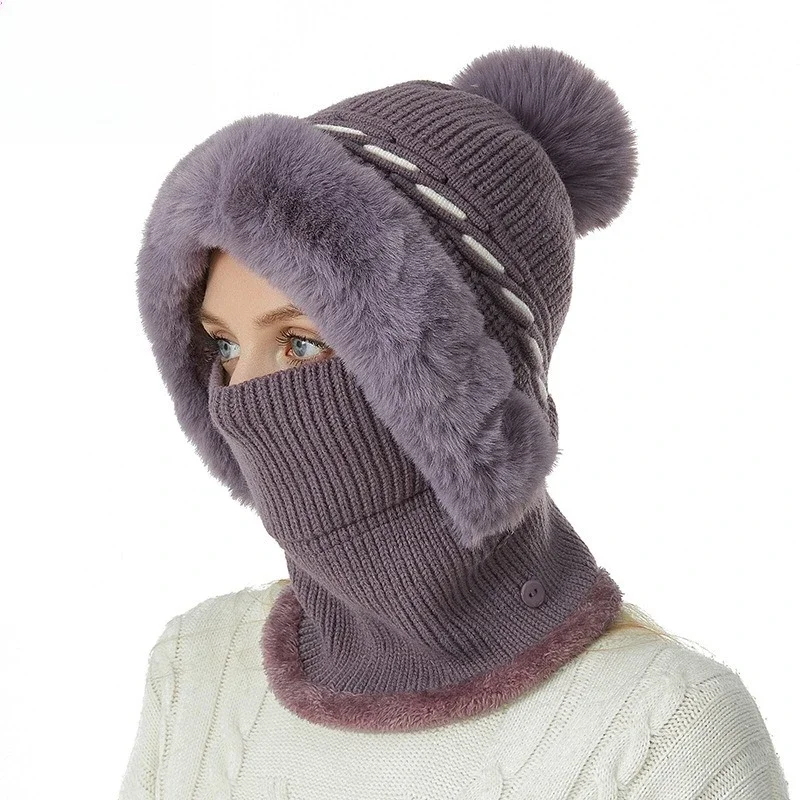 European and American New Hats, Scarves, One-piece Kits, Color Matching Twist Pattern Knitted Hats, Fleece Warm Neck Hats