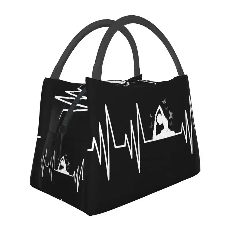 Yoga Heartbeat Butterflies Insulated Lunch Tote Bag for Women Fitness Sport Portable Cooler Thermal Food Lunch Box