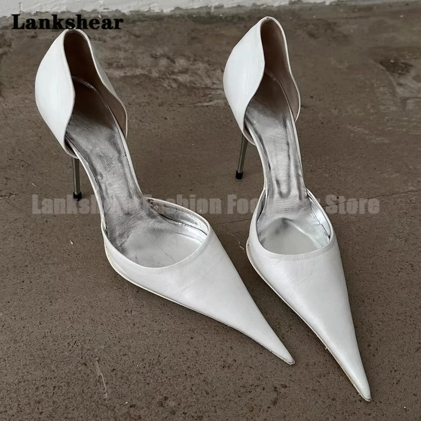 

White Leather Ultra Pointed-Toe Metal Stiletto Pumps Thin Metal Heel Heels Modern Formal & Evening Sandalias De Mujer Verano