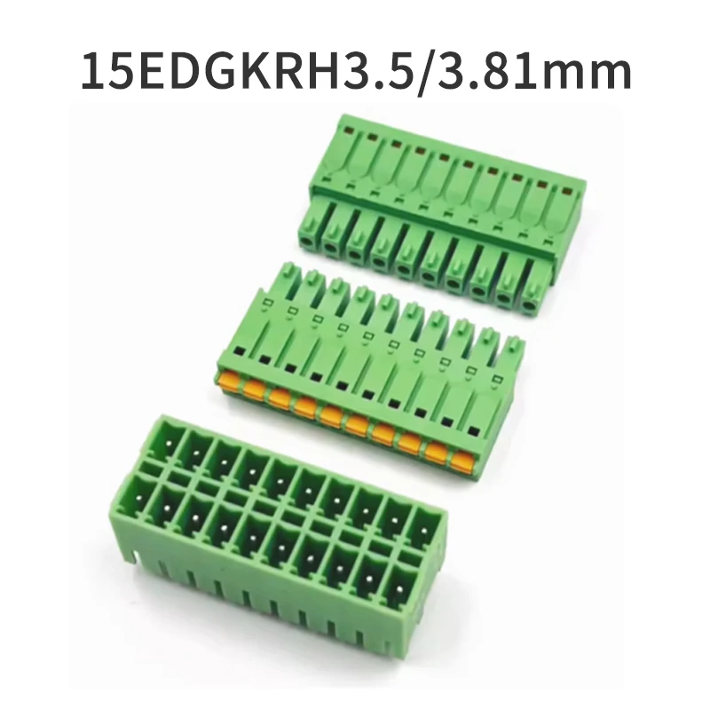 (1 Pcs) 15EDGKRH3.5/3.81mm Double Row Straight Pin Complete Set Double Row Plug-in Terminal Block EDGKV/RH Spring Press 2*2P~18P