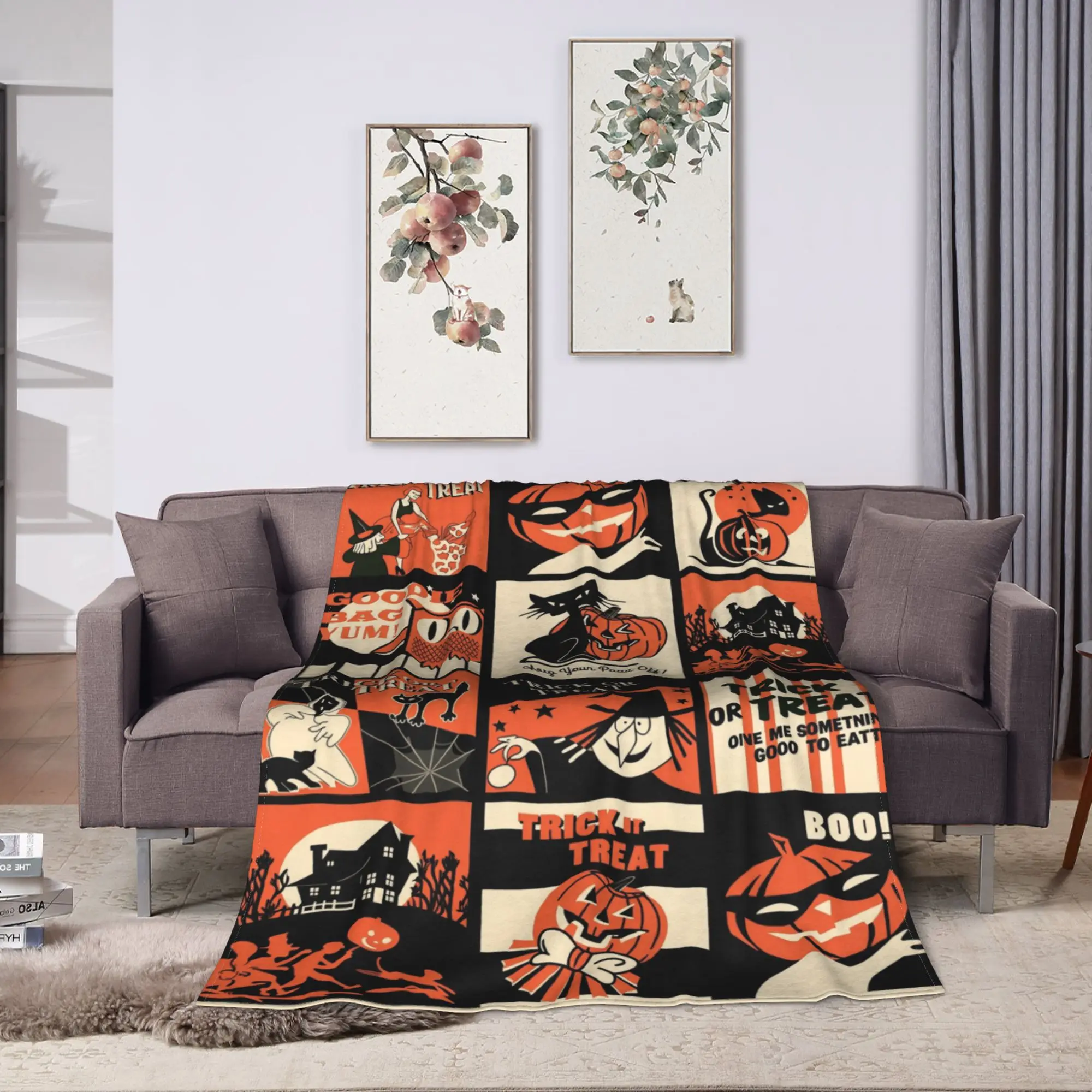 Vintage Collage Halloween Plush Blankets Kids  Flannel Bedding Throws For Couch Chair Warm Soft Custom Birthday Gift