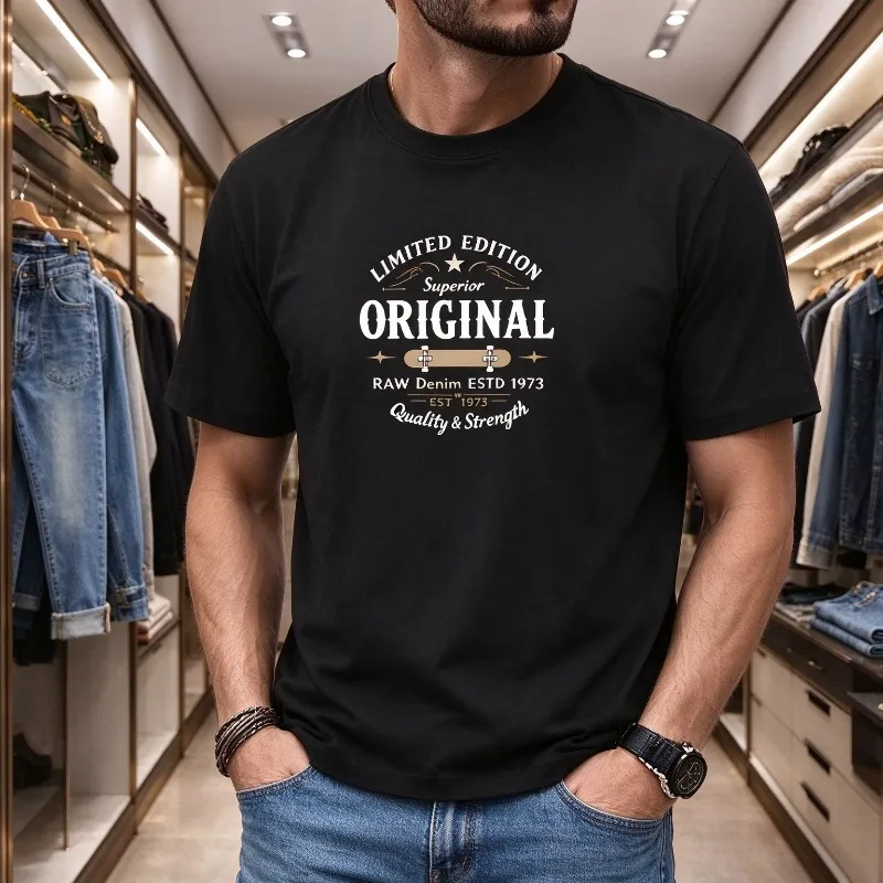 Limited Edition Original Superior Raw Denim Estd 1973 T-Shirt Men Modal Short Sleeve Vintage Casual Retro Tee