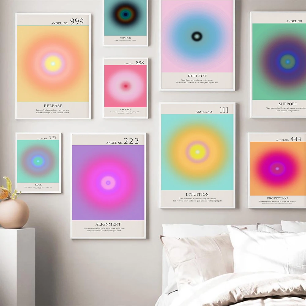 Angel Numbers Print Aura Poster Mental Health Pictures Spiritual Wall Art Danish Pastel Decor Affirmation Manifestation Pictures