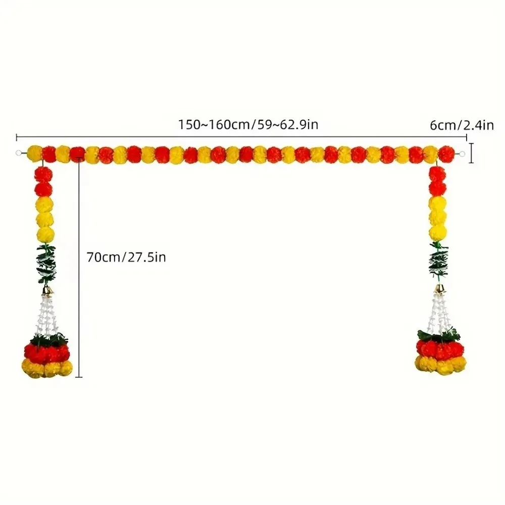 خيوط طويلة إكليل القطيفة الاصطناعية ​ ​   Pooja Diwali Fiesta ديكور هندي أكاليل زهرة القطيفة Pooja ديكور أحداث الزفاف