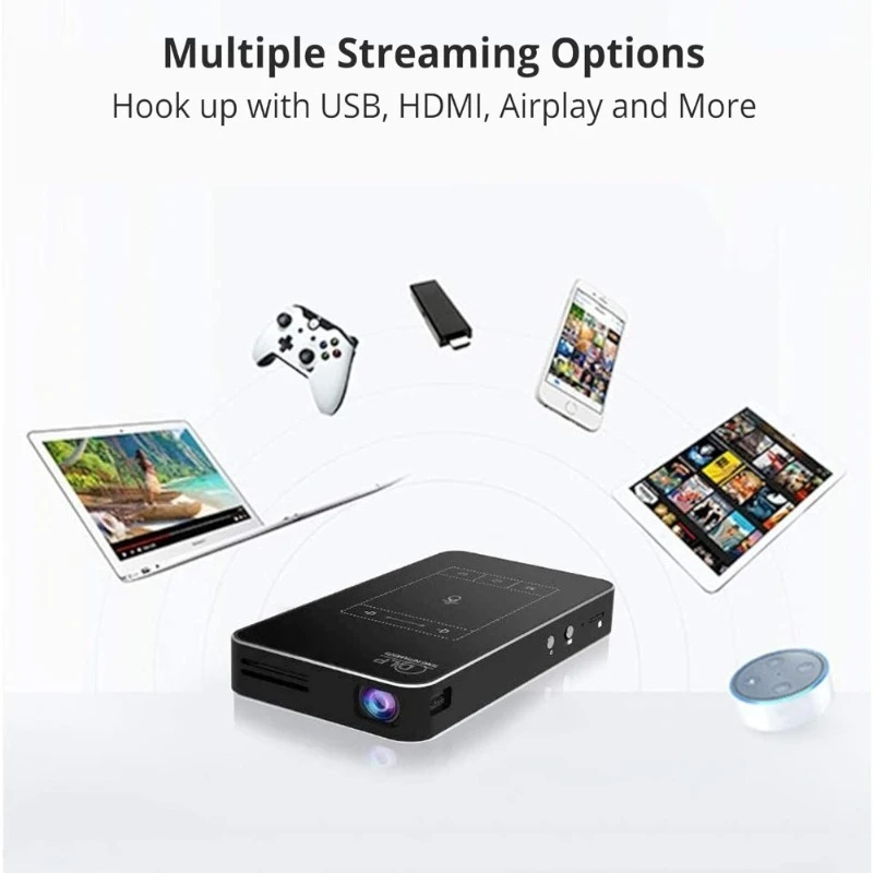 جهاز عرض صغير واي فاي بلوتوث 1080P DLP جهاز عرض أفلام خارجي محمول بطارية مدمجة نظام أندرويد يدعم iPhone
