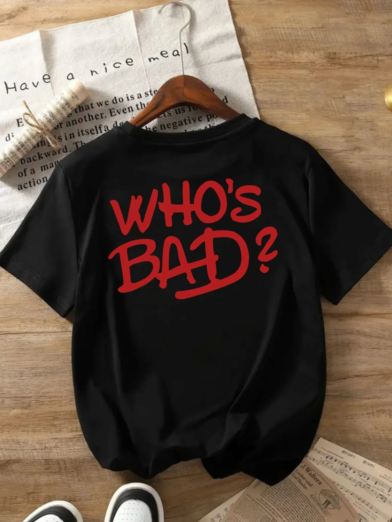 Front And Back Printed T-Shirt, Who Is The Worst?, Bad Guy Pattern Women'S Round Neck Casual Short Sleeve, Trendy Fashion Casual Style, Women'S Double-Sided Printed Top