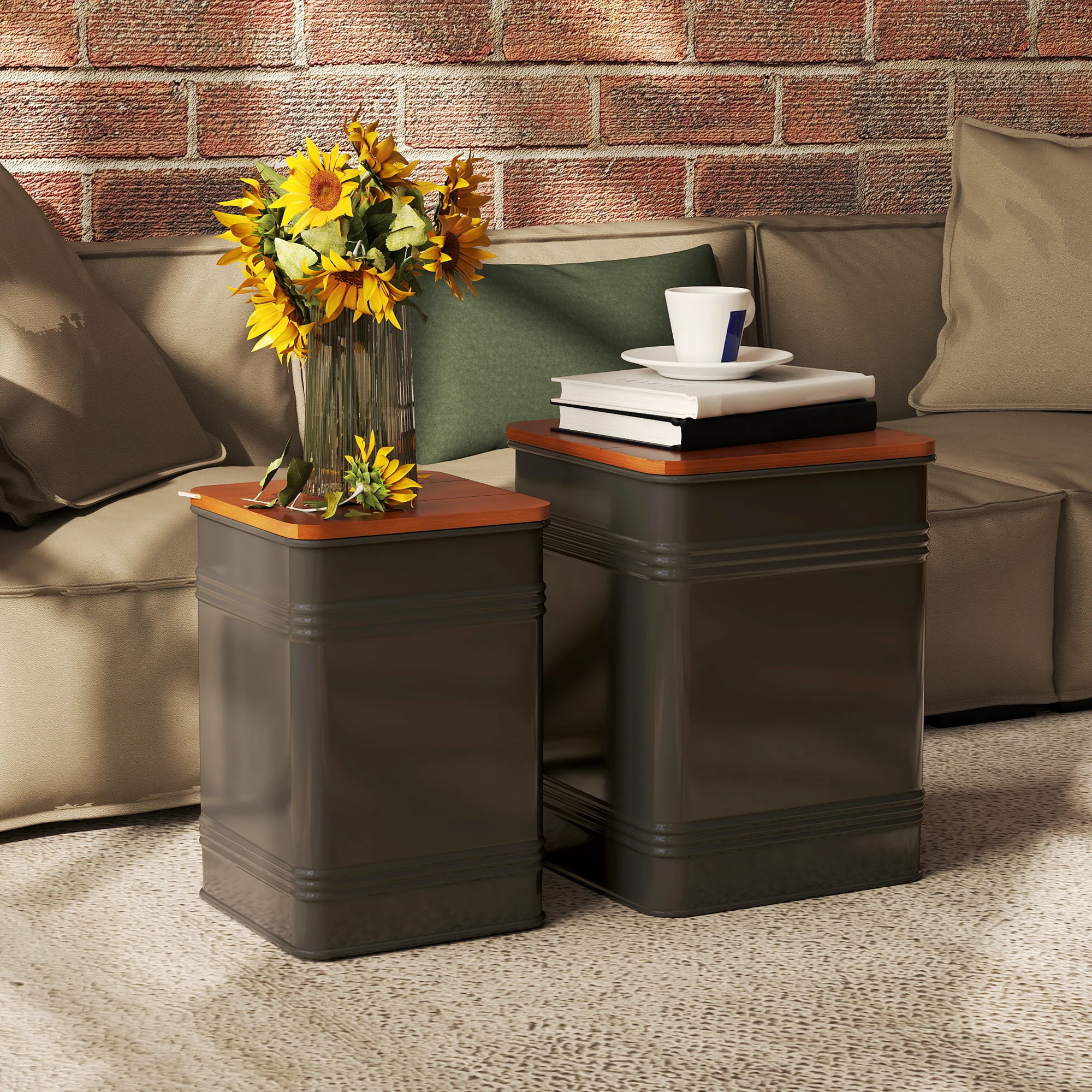 

End tables, coffee tables, metal material, can be stored