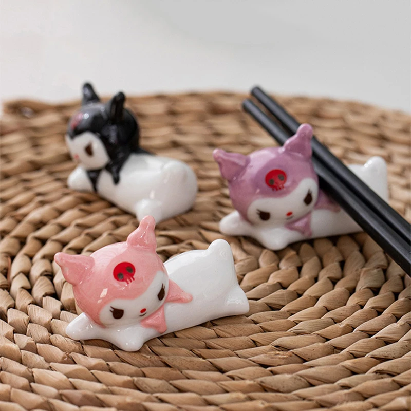 Sanrio Kuromi Anime Ceramic Chopstick Holder Chopstick Rest Stand Desktop Decoration Kitchenware Birthday Gift Home Restaurant