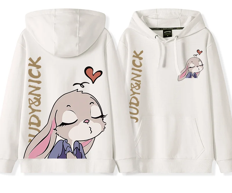 Different Couples Bunny Judy Hopps Fox Nick Wilde Hooded Pullover Sweater  Jacket Casual Cartoon Pattern Loose Comfortable