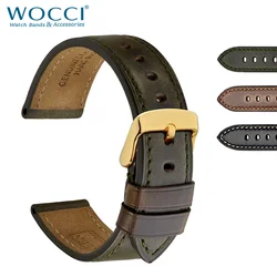 WOCCI Horween Chromexcel Leather Watch Band Women Watchband Men Gold Stainless Steel Buckle 18mm 19mm 20mm 21mm 22mm 23mm 24mm