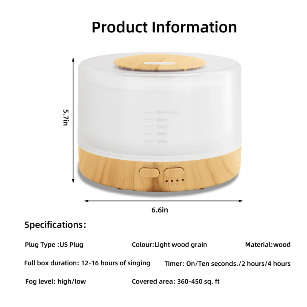 500ml Aromatherapy Diffuser Set wiith 6 Oils & 7 Mood Lights  Auto Shut-Off, Quiet Ultrasonic Mist