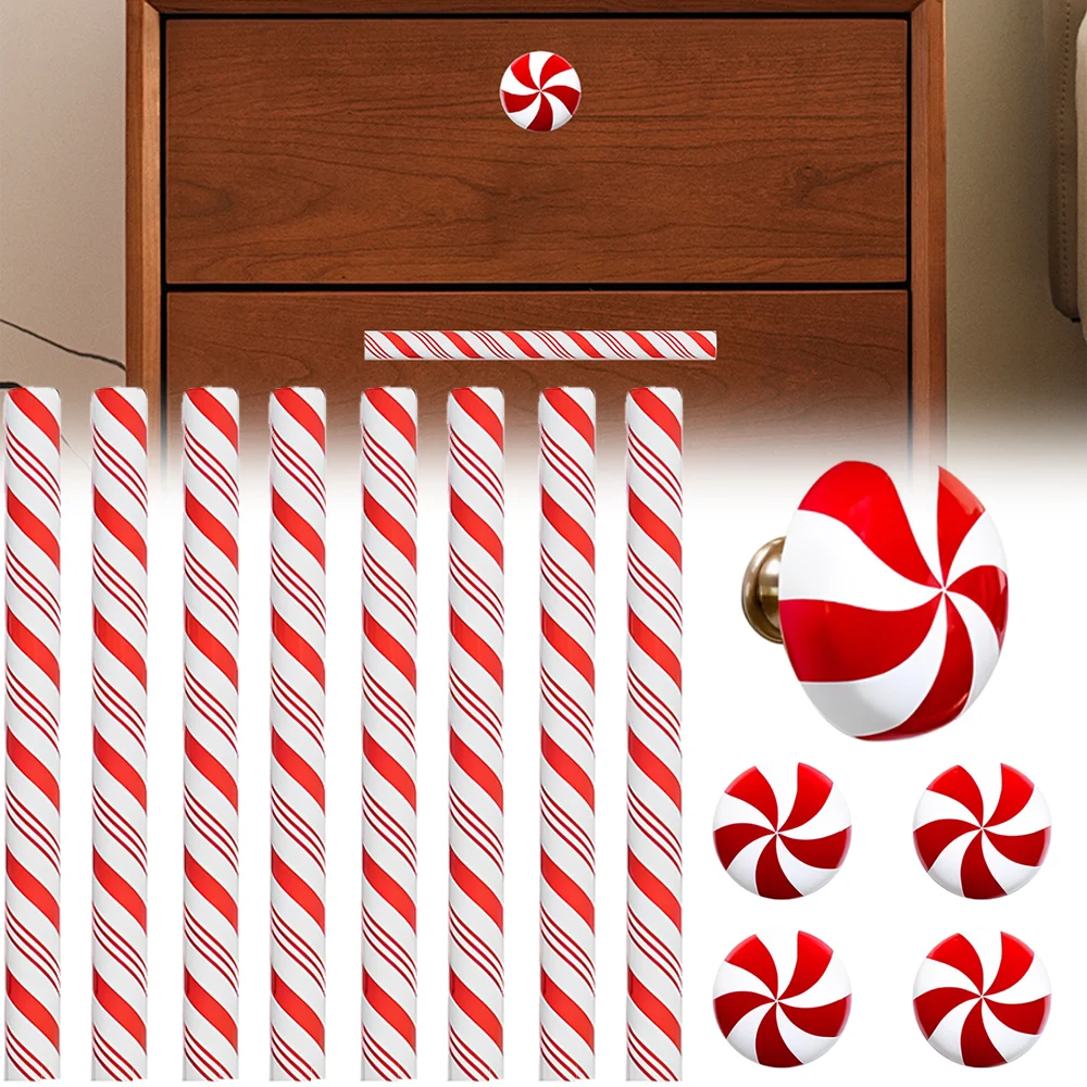 2-8pcs Christmas Peppermint Cabinet Knob Cover Decorative Cabinet Dresser Pulls Door Handle Covers for Christmas Home Decor