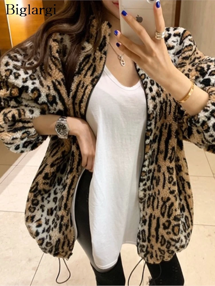 

Autumn Winter Furry Coat Women Leopard Print Fashion Loose Korean Style Ladies Jackets Casual Woman Coats