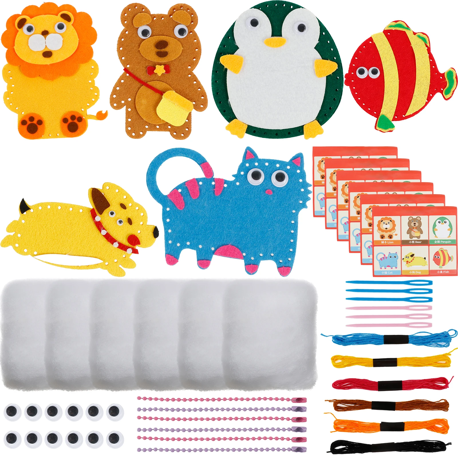 Kit De Couture DIY 4 Poupées Brodées Animaux – Activité Créative Pour Enfants Dès 5 Ans – Matériel Non Tissé