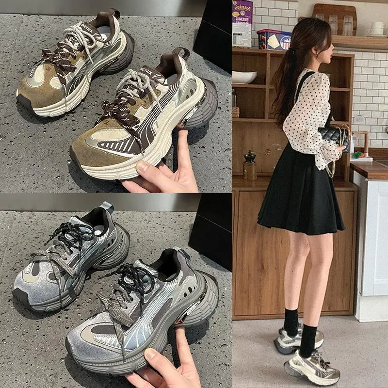 

Elevated Comfortable Casual Thick Bottomed Genuine Leather Dad Shoes for Women Alluring Princess Style round Toe Rubber Sole