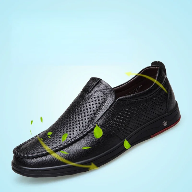 Mocasines de cuero genuino para hombre, calzado informal suave, sin cordones, con recorte, para verano, 2024