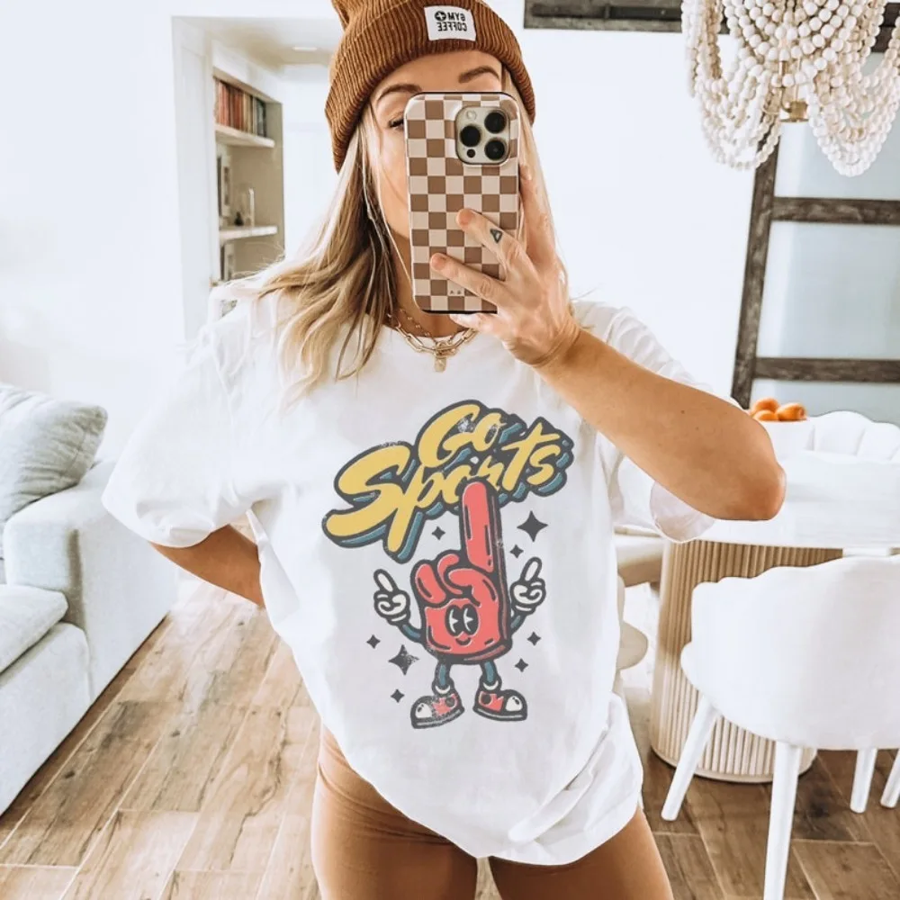 Go Sports T-Shirt Retro Baseball Mom Football Mama Soccer Mom Game Day Tee Sarcastic Humor Oversized Graphic Tees
