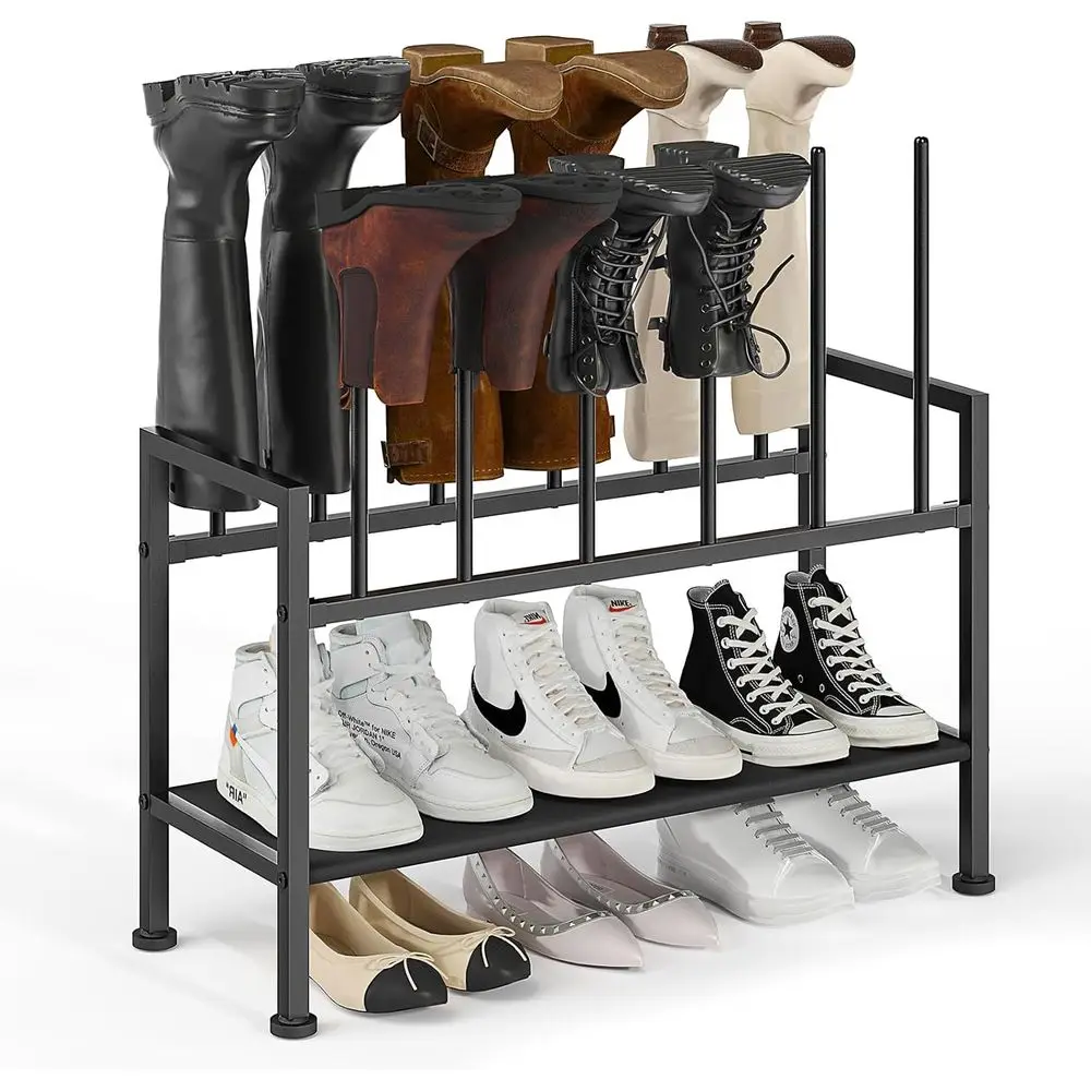 

3-Tier Boot Rack, Black Metal Storage Organizer for Tall Boots, Sneakers, Closet, Multiuse Shoe Rack, 6 Pairs