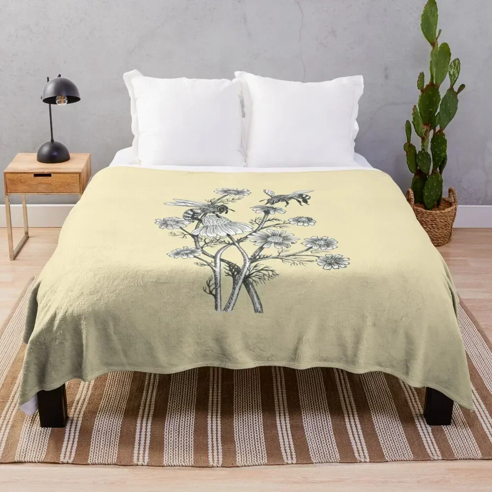 

bees and chamomile on honey background Throw Blanket Camping Baby Decorative Throw Plaid on the sofa Blankets