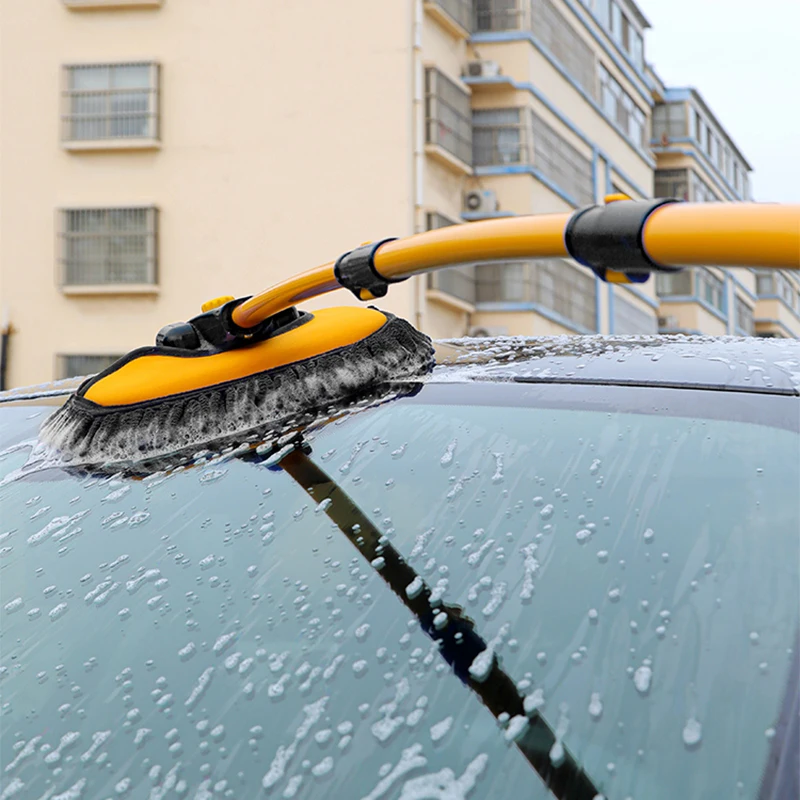 

2023 New Car Cleaning Brush 15 Degree Bend Car Wash Brush Telescoping Long Handle Cleaning Mop Chenille Broom Auto Accessories