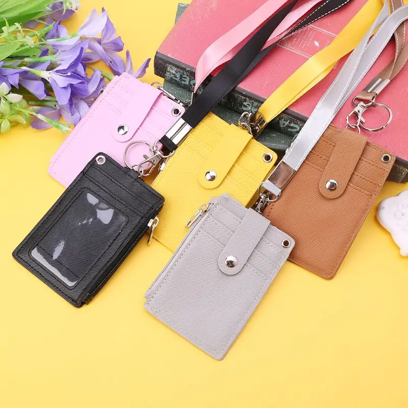 Business Credit Card Badge Coin Purse Holder with Zipper Neck Strap Lanyard Keychain Multifunctional