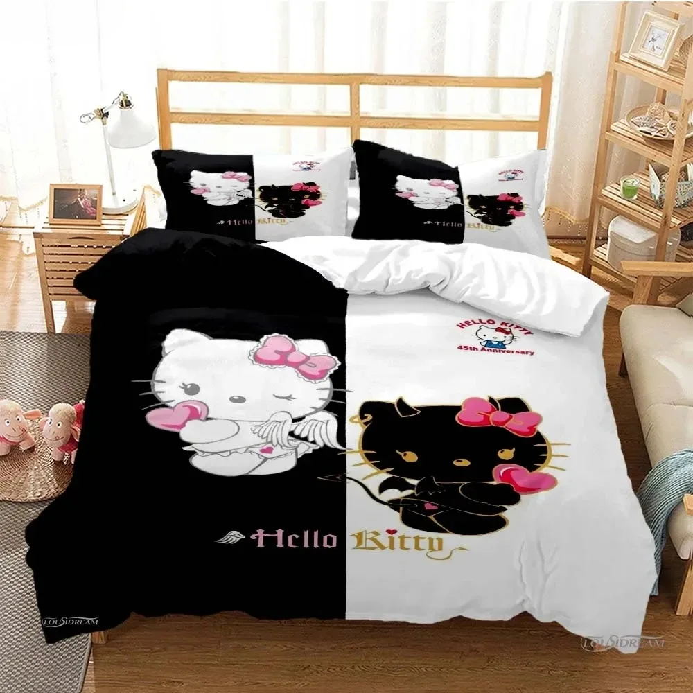 Hello Kitty 3/ensemble Kawaii Anime dessin animé literie housse de couette étudiant literie doux microfibre couvre-lit léger couverture