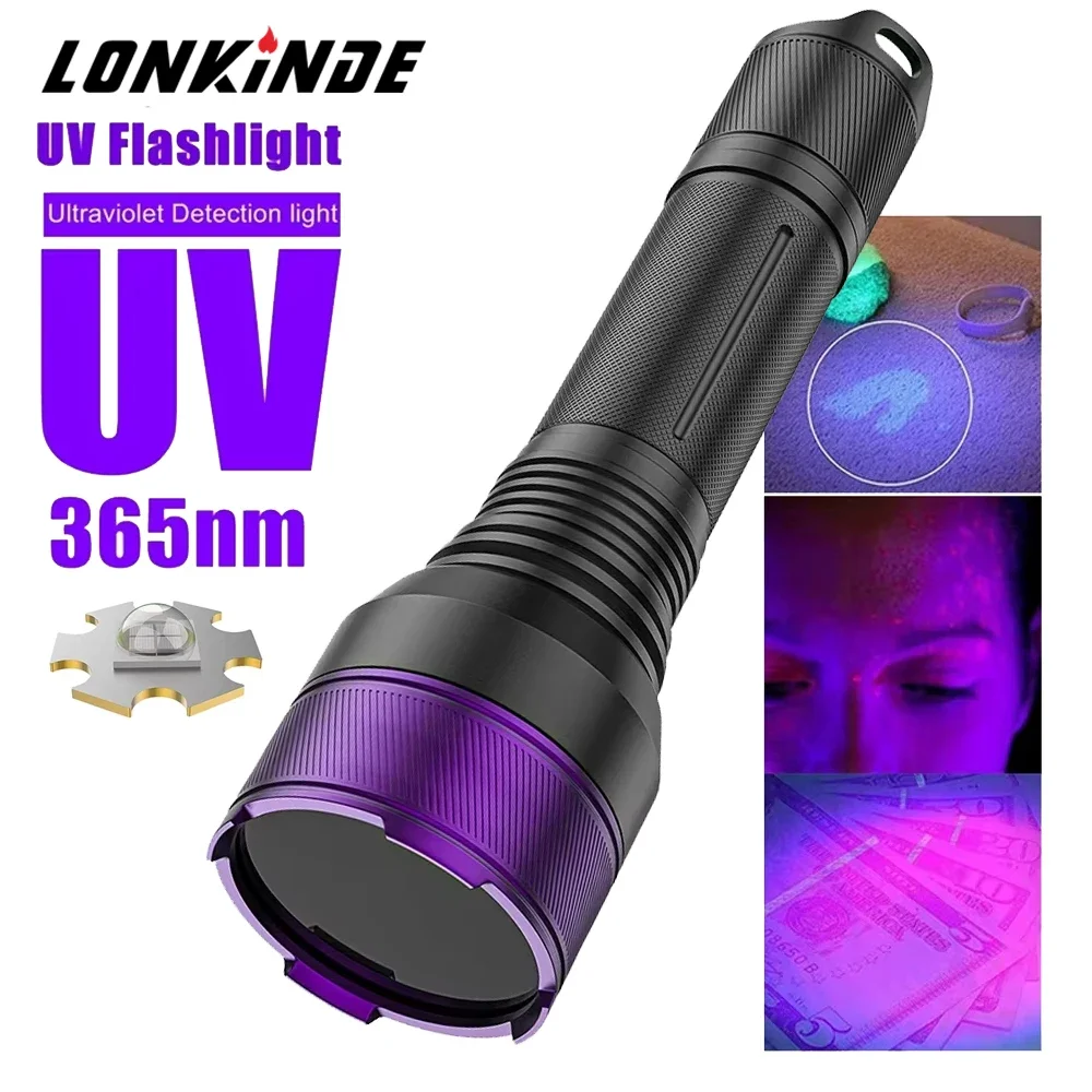 4Cores 365NM UV Flashlight Powerful 80W Waterproof Power by 21700 Battery Ultraviolet Purple Lamp for Pet Urine Stains Detector